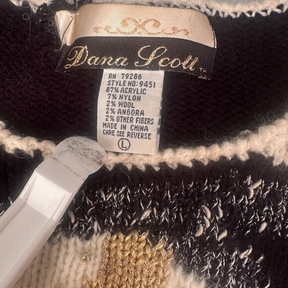 Dana Scott Sweater Women Tunic Vintage Beaded Angora Wool Blend Gold Graphic - Picture 5 of 14